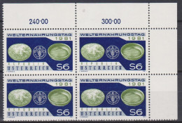 1981 , Mi 1686 ** (2) - 4er Block Postfrisch -  Welternährungstag - Unused Stamps