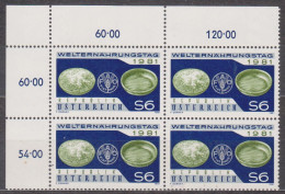 1981 , Mi 1686 ** (3) - 4er Block Postfrisch -  Welternährungstag - Nuevos