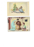 Lot 2 Cpa - Illustration - NOEL - Sapin Décorée Fillette Ange Crèche Bébé Agneau - 1943 - Autres & Non Classés