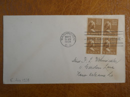 I 26 ETATS UNIS   BELLE LETTRE 1938 WASH. A NEW ORLEANS  +BLOC DE 4 TP +AFF. INTERESSANT++ - Storia Postale