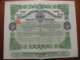 AFRIQUE DU SUD - THE RANDFONTEIN EXTENSIONS - TITRE DE 10 ACTIONS DE 1 £ STERLING - LONDRES 1910 - GRAND TITRE - Altri & Non Classificati