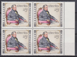 1981 , Mi 1689 ** (1) - 4er Block Postfrisch -  125. Todestag Von Joseph Freiherr Von Hammer Purgstall - Unused Stamps