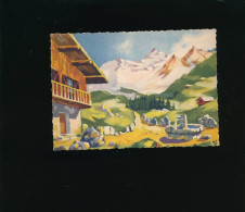 Art Peinture Signée RJ -  Paysage De Montagne Chalet Neige Fontaine - Ed André Grenoble - Malerei & Gemälde