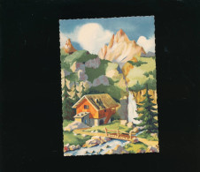 Art Peinture Signée RJ -  Paysage De Montagne Chalet Neige Rivière - Ed André Grenoble - Peintures & Tableaux