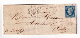 Lettre 1860 Abbaye De Montebourg Manche Asnières Sur Vègre Sarthe Timbre Napoléon III 20 Centimes Bord De Feuille - 1853-1860 Napoléon III