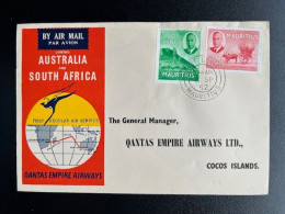 MAURITIUS 1952 FIRST FLIGHT COVER TO COCOS ISLANDS 06-09-1952 - Maurice (...-1967)