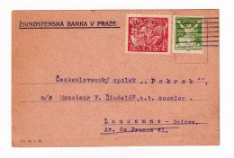 Czechoslovakia Prague 1923 Praze Praha Lausanne Suisse Tchécoslovaquie Československo Pokrok Bank - Storia Postale