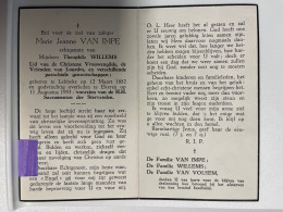 Devotie DP - Overlijden Marie Van Impe Echtg Willems - Lebbeke 1882 - Ekeren 1953 - Obituary Notices