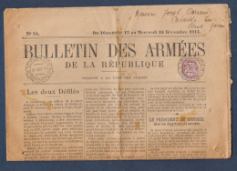 2c Type Blanc Oblitéré Cachet TELEGie MILITre Sur Journal Entier Bulletin Des Armées - 1877-1920: Semi-Moderne
