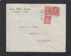 LETTRE D'UNE FIRME D'IRUN, AVEC 3 TIMBRES "SEMEUSE LIGNEE DE 5  CENTIMES",  POSTEE A HENDAYE POUR ZURICH - 1903-60 Säerin, Untergrund Schraffiert