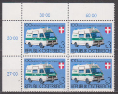 1981 , Mi 1694 ** (4) - 4er Block Postfrisch -  100 Jahre ärztlicher Rettungsdienst , Wien - Ongebruikt