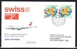 2002 Zurich(UNOG) Johannesburg Swissair/ Swiss 1er Vol First Flight Erstflug-1 Cover - First Flight Covers