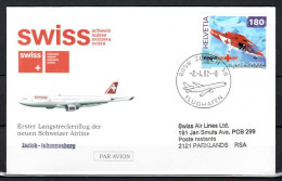 2002 Zurich-Johannesburg Swissair/ Swiss 1er Vol First Flight Erstflug-1 Cover - Premiers Vols