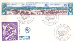 ARCTIC-ANTARCTIC, FRENCH S.A.T. 1974 AIR MAILS, ALFRED-FAURE BASE STRIP OF 3 ON FDC - Onderzoeksstations