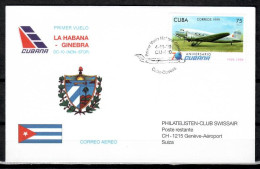 1999 Havana-Geneva Swissair/ Cubana 1er Vol First Flight Erstflug-1 Cover - Erst- U. Sonderflugbriefe