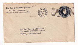 The New York Public Library 1937 USA Berne Suisse Switzerland Postal Stationery 5 Cents - 1921-40