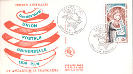 ARCTIC-ANTARCTIC, FRENCH S.A.T. 1974 AIR MAILS, UPU ON FDC, MAP AND PENGUIN - Altri & Non Classificati