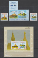 Laos Russie 2015 Emission Commune Set Et Bloc Eglise Temple Lao Russia Joint Issue Set And S/S Church Temple - Joint Issues