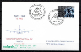 1995 Switzerland Geneva Airport Swissair 1er Vol First Flight Erstflug 1 Cover - First Flight Covers