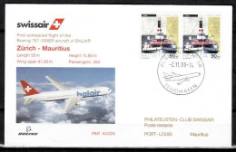 1999 Zurich-Mauritius Swissair First Flight 1er Vol Erstflug - 1 Cover - Primeros Vuelos