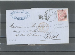 MARQUE D'ENTRÉE TERRESTRE-ITALIE  N°19 /LAC  LIVOURNE POUR PARIS-MARQUES D'ENTRÉE NOEL 877 ROUGE ITALIE /5 LANSLERBOURG - Entry Postmarks