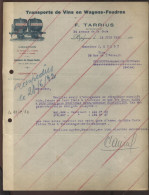 FACTURE - WAGON FOUDRE - PERPIGNAN (PYRENEES-ORIENTALES) - F. TARRIUS, TRANSPORTS DE VINS - Transports