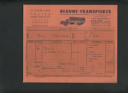 FACTURE - CAMIONS - BEAUNE TRANSPORTS - 1 RUE AUGUSTE DUBOIS, BEAUNE (COTE-D'OR) - Transporte