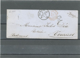 MARQUE D'ENTRÉE TERRESTRE-LSC GENEVE  POUR VOUZIERS EN PORT DÛ-CàD ROUGE 3 SUISSE 3/BELLEGARDE -NOEL 1126 - Entry Postmarks