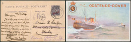 EP Au Type Carte Paquebot "Ostende-Douvres" (SBEP N°17b) Expédié De Oostende 2B > Uccle - Liner Cards