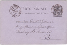 FRANCIA -  MEAUX - INTERO POSTALE -VIAGGIATO - VG. PER PARIS - 1890 - Sonstige & Ohne Zuordnung