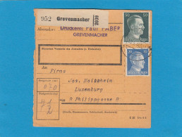 PAKETKARTE VON DER DRUCKEREI PAUL FABER IN GREVENMACHER AN FIRMA JOS. MOITZHEIM IN LUXEMBURG,1944. - 1940-1944 German Occupation