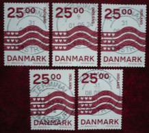 Dänemark 5 X 25 Kr. Marke Wellen- Und Herz-Design 2024 Gestempelt / Used - Usati