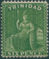 Trinidad 1876 SG77 6d Yellow-green Britannia Wmk Cc P14 MLH - Trindad & Tobago (1962-...)