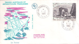 ARCTIC-ANTARCTIC, FRENCH S.A.T. AIR MAILS, 1980 SHIP PASSING ARCHED ROCK ON FDC - Polareshiffe & Eisbrecher