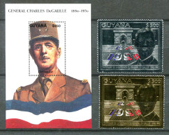 Thème Général De Gaulle - Guyana Yvert 2492 2493 Sur Or Et Argent + BF 64 Neufs Xxx   - DG 96 - De Gaulle (Général)