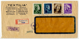 Slovakia 1944 Registered Cover; Bratislava - "Textilia"; Scott 95, 99, 100 & 101 - Royal Princes - Lettres & Documents