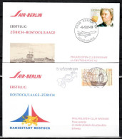 2007 Zurich-Rostock/Laage-return Swissair/ Air Berlin -1er Vol First Flight Erstflug-2 Covers - Premiers Vols