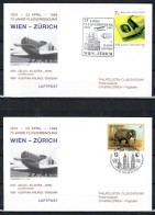 1999 Wien +ONOA-Zurich Swissair/ Swiss -1er Vol First Flight Erstflug-2 Covers - Erst- U. Sonderflugbriefe
