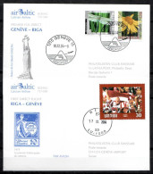 2004 Geneva-Riga-return Swissair/ Air Baltic -1er Vol First Flight Erstflug-2 Covers - Erst- U. Sonderflugbriefe