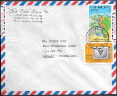 Colombia Pasto Cover To Germany 1974. Television Inravision Stamp - Kolumbien