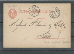 MARQUE D'ENTRÉE TERRESTRE- SUISSE -ENTIER POSTAL BALE POUR PARIS -MARQUE D'ENTRÉE NOEL 1221 -ROUGE SUISS - Entry Postmarks