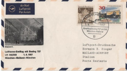 Germany Deutschland 1967 FDC Luftpost Lufthansa Erstflug Boeing 727 Munchen-Mailand - 1950-1970