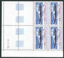 TAAF - N°197 - PETIT RORQUAL - BLOC DE 4 - COIN DATE 20.9.94 - Unused Stamps