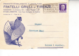 ITALIA  1939 -  Lettera Con Pubblicità "avicultura" - Da Firenze A Raiano - Marcophilie