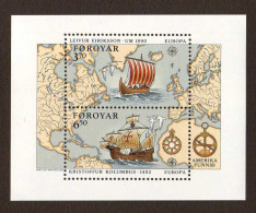 1 BLOCK FÄRÖER INSELN POSTFRISCH  ENTDECKER 1992 - Faroe Islands