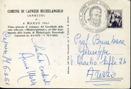 X0733 Italia,circuled Card 1961 Michelangelo, Post Office Caprese Michelangelo Birthplace - Sonstige & Ohne Zuordnung