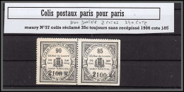 95252a Colis Postaux Paris Pour Paris N°37 Colis Non Réclamé 35c Cote 370 Euros Non Dentelés 2 Cotés Paire - Nuevos
