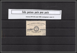 95241 Colis Postaux Paris Pour Paris N°9 Type 1 25c Noir 1891  Recespissé  - Ungebraucht