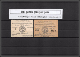 95235 Colis Postaux Paris Pour Paris N°2 Type 1 25c Noir 1890 Cote 110 Recespissé + Etiquette  - Ongebruikt
