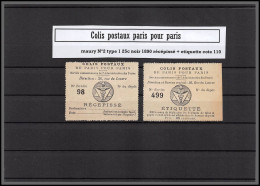 95234 Colis Postaux Paris Pour Paris N°2 Type 1 25c Noir 1890 Cote 110 Recespissé + Etiquette  - Ungebraucht